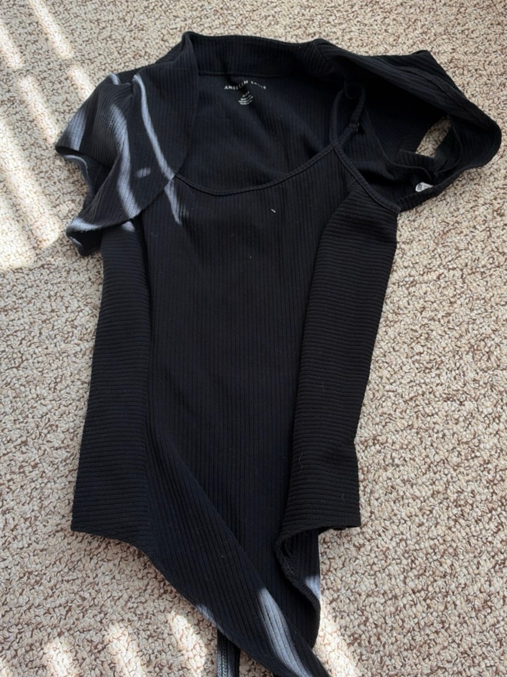 American Eagle Outfitters Black Ribbed Square-Neck Bodysuit